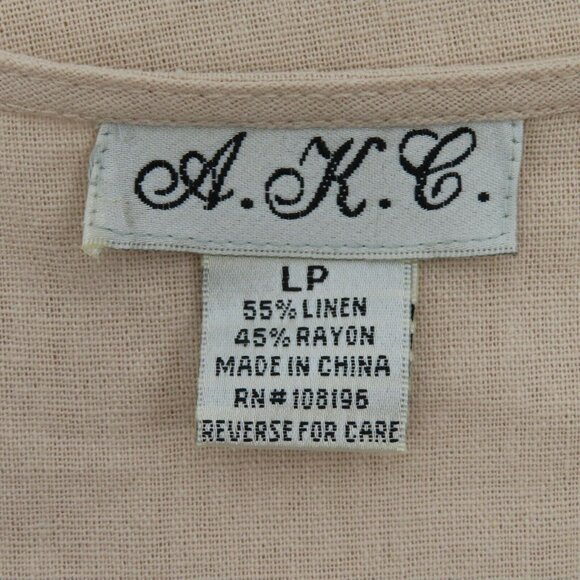 AKC Women Large Petite LP Pink Embroidered Flip Flops Linen Blend Tank Top Shirt - Picture 6 of 8